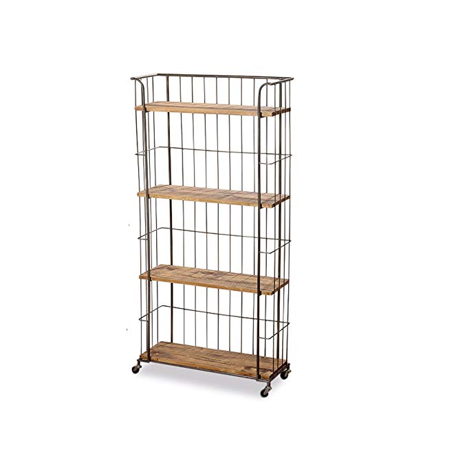 Whole House Worlds The Urban Chic Rolling Rack with 4 Shelves, Wheels, Metal and Wood, Approx. 5 ft Tall (59 Inches - 150 cm) By