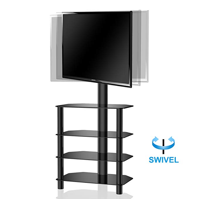 FITUEYES 4-Tiers Corner TV Stand with Mount Audio Shelf and Height Adjustable Bracket Suit for 32-55 inch LCD, LED OLED TVs or Curved TVs TW406001MB