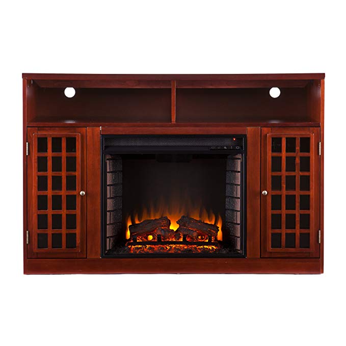 SEI Narita Media Console with Electric Fireplace, Mahogany