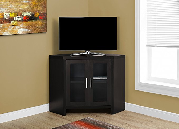 Monarch Specialties I 2700 Cappuccino Corner with Glass Doors TV Stand, 42