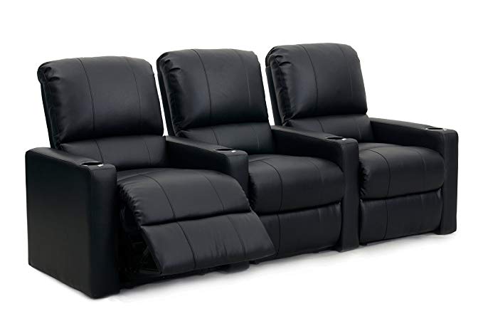 Octane Seating CHARGER-R3SM-BND-BL Charger XS300 Leather Home Theater Recliner Set (Row of 3), Black