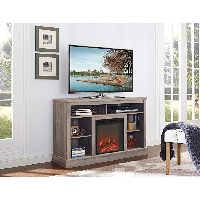 52-inch Fireplace TV Stand with Open Storage - Grey Wash - N/A