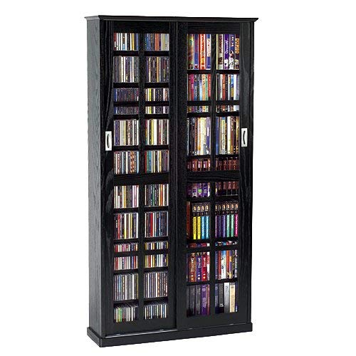 Leslie Dame MS-700B Sliding Glass Mission Style Door CD Storage Cabinet, Black