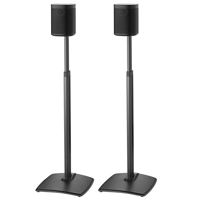 Sanus Adjustable Height Wireless Speaker Stands Designed for SONOS ONE, Play:1, and Play:3 - Tool-Free Height Adjust Up to 16