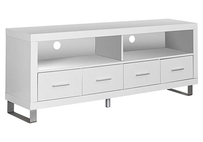 Monarch Specialties I 2518, TV Console with 4 Drawers, White, 60