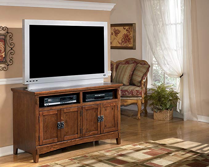 Ashley Furniture Signature Design - Cross Island TV Stand - 50in with 3 Cabinets and 2 Cubbies - Vintage Casual - Medium Brown