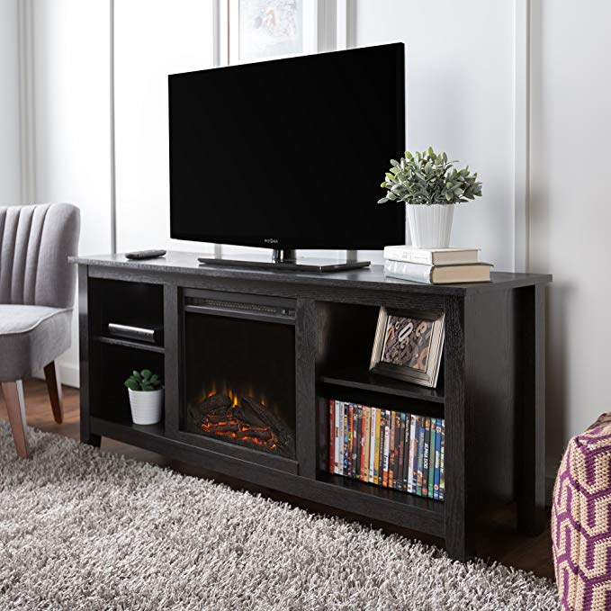 New 58 Inch TV Stand with Fireplace in Black Finish