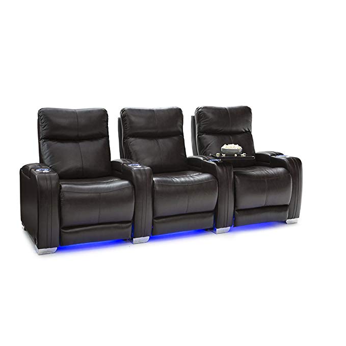 Seatcraft Solstice Leather Home Theater Seating with Power Lumbar, Recline, and Headrest (Row of 3, Brown)