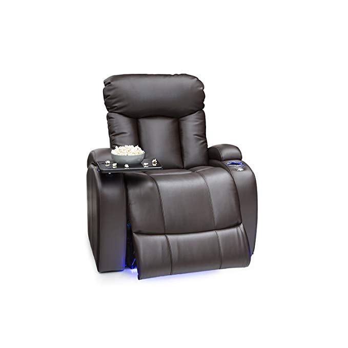 Seatcraft Orleans Leather Gel Manual Recliner with in-Arm Storage, and USB Charging, Brown