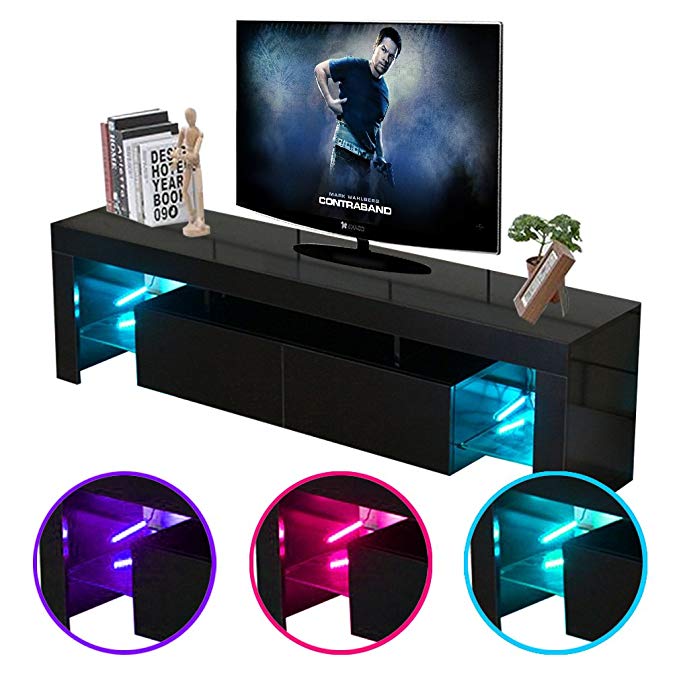 Civigrape LED TV Stand, High Gloss Modern 60'' TV Cabinet for Living Room (Black, 60'')