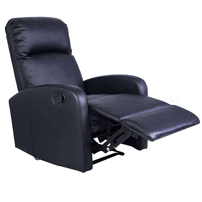 Giantex Manual Recliner Chair Black Lounger Leather Sofa Seat Home Theater (Style 1)