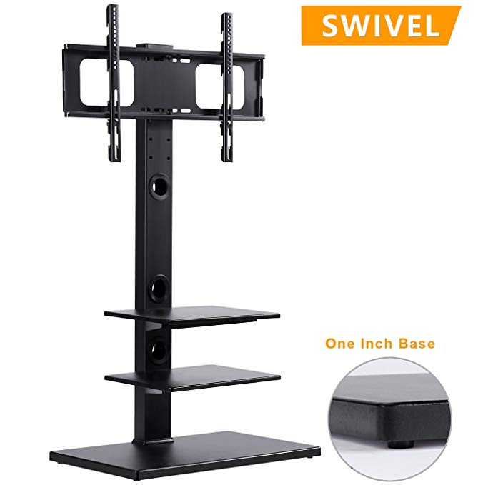 Rfiver Swivel Floor TV Stand with Mount and Three Shelves for 32 to 65 Inches Plasma LCD LED Flat or Curved Screen TVs, Black TF1002