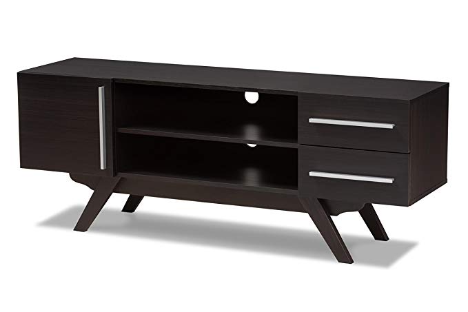 Baxton Studio Aulden Mid-Century Modern Dark Brown Finished Wood TV Stand