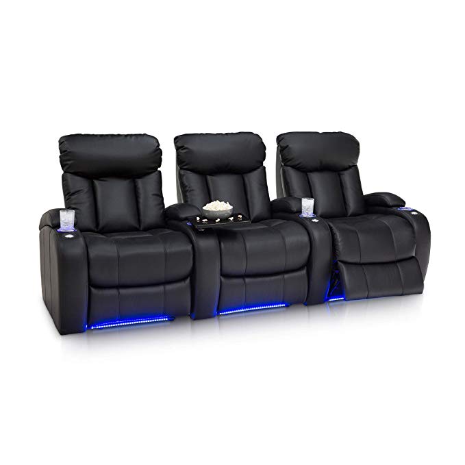 Seatcraft Orleans Home Theater Seating Manual Recline Leather Gel (Row of 3, Black)