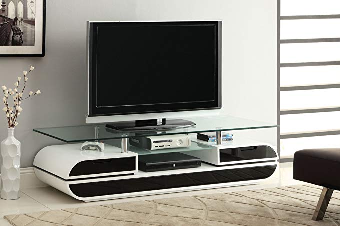 Furniture of America Glenn Contemporary TV Console/Stand, 63-Inch, Glossy Black and White