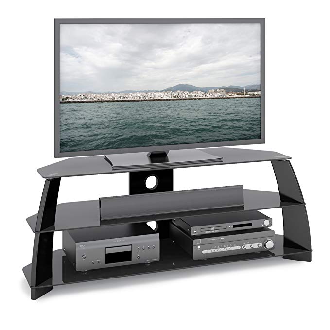 CorLiving TAP-509-T Taylor Glossy Black TV Stand with Glass Shelves