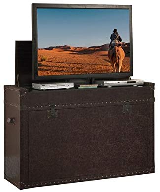 Touchstone 73007 – Ellis Trunk TV Lift Cabinet (Leather) - Up to 50 Inch TVs Diagonal (46 In Wide) - Chest Style Motorized TV Cabinet - Pop Up TV Cabinet With Memory Feature, IR/RF, 12V Trigger