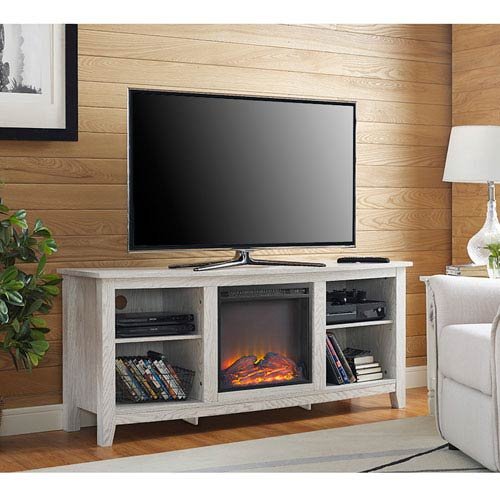 Fireplace TV Stand in White Finish