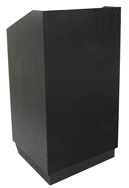 Displays2go Speaker's Podium, Heavy Duty with Veneer Finish, Hidden Wheels, Shelves (XQLHC25BK)