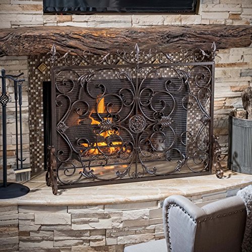 Wilmington Fireplace Screen constructed from durable iron (gold flower with black screen)