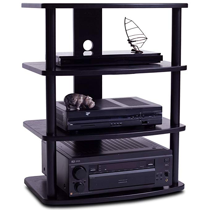 Plateau SF-4A Bb Wood Veneer and Metal Audio Stand, Black Oak Finish