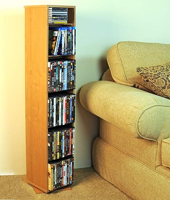 Oak Finish Revolving Multi-Media Storage Shelf in Oak Finish