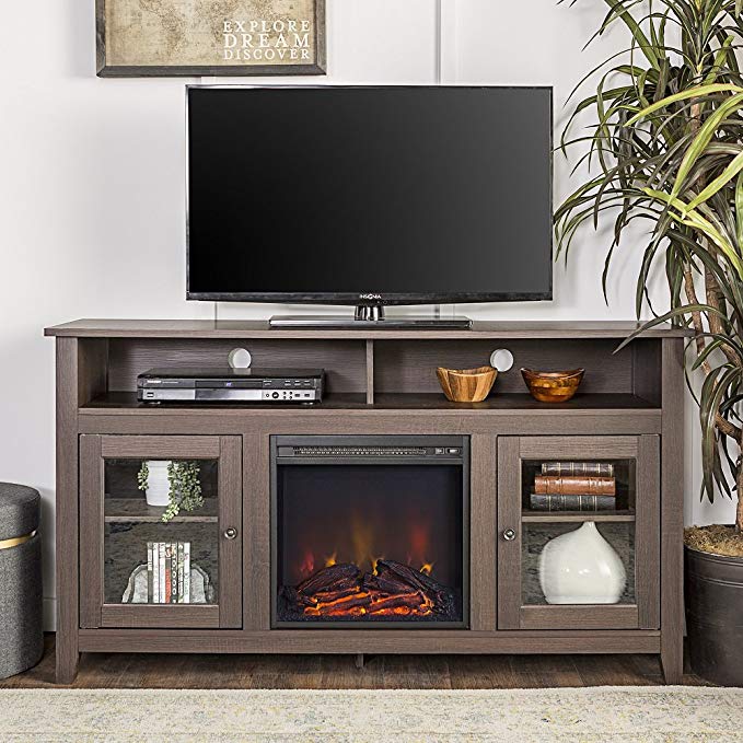 New 58 Inch Wide Highboy Fireplace Television Stand- Espresso Brown Finish