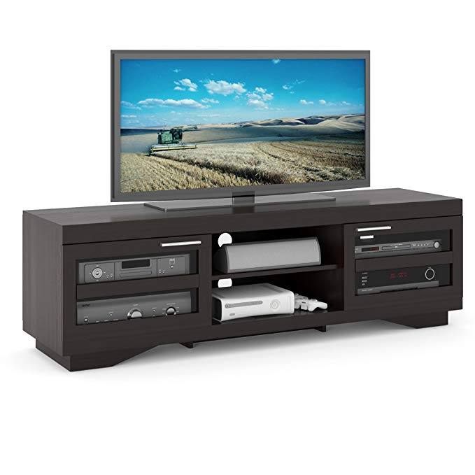 Sonax B-007-RGT Granville 66-Inch Wood Veneer TV Bench, Mocha black