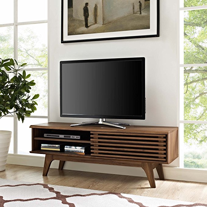 Modway Render Mid-Century Modern Low Profile 48 Inch TV Stand in Walnut