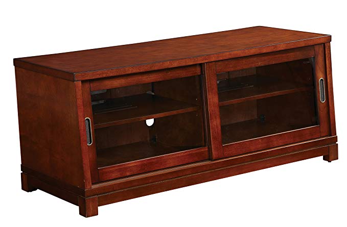 Office Star 47-Inch Grayson TV Stand with Sliding Glass Doors and 2 Inner Shelves, Cedar Finish