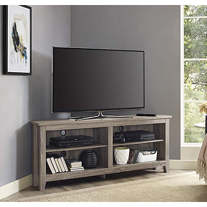 New 58 Inch Wide Driftwood Finish Corner Television Stand