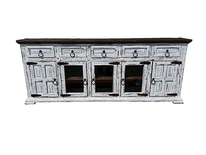 Hi End Rustic Medieval Hand Scrape TV Stand Buffet 80 Inch Long (80 inch, Wheathered White)