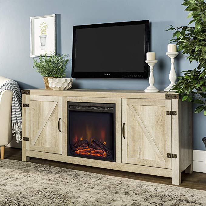 WE Furniture AZ58FPBDWO Fireplace Stand, White Oak