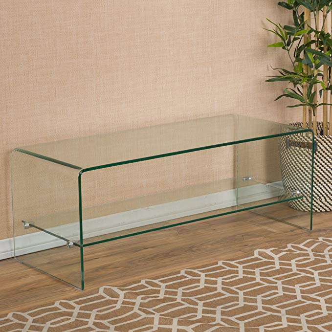 Great Deal Furniture Classon Glass Entertainment TV Console Stand with Shelf