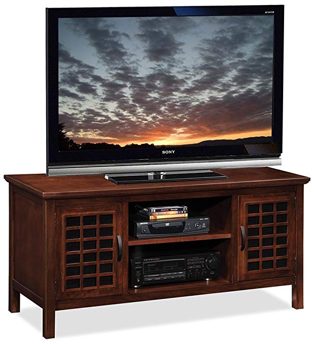 Leick 50-Inch Wide TV Stand with Black Glass, Chocolate Cherry