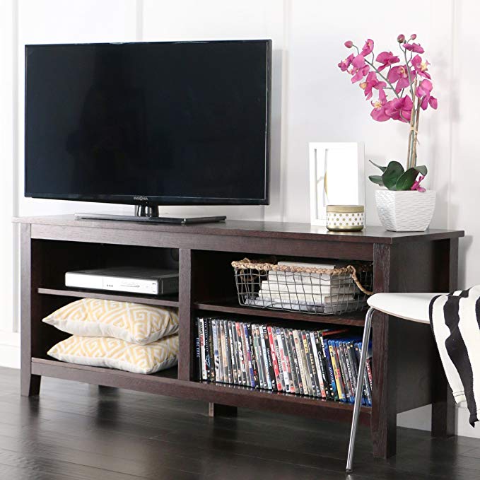 New 58 Inch Wide Dark Brown Tv Stand with Adjustable Shelves