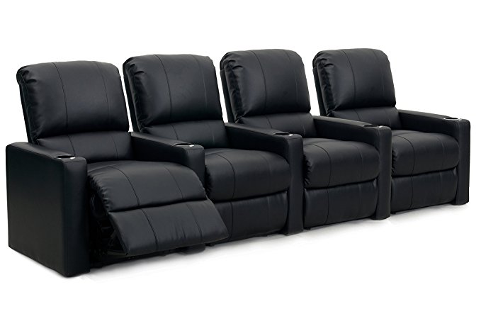 Octane Seating CHARGER-R4SM-BND-BL Charger XS300 Leather Home Theater Recliner Set (Row of 4), Black