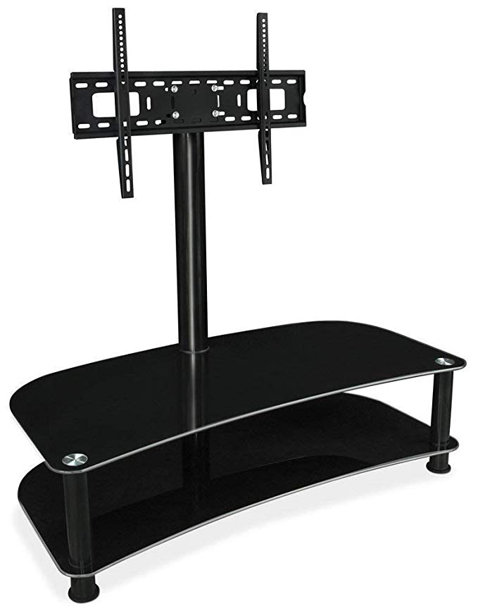 Floor TV Stand with Mount and Glass Shelves - TV Mount Entertainment Center, Fits 32, 42, 50, 55, 60, 65 and 70 Inch Screens, 88 Pound Capacity, Black