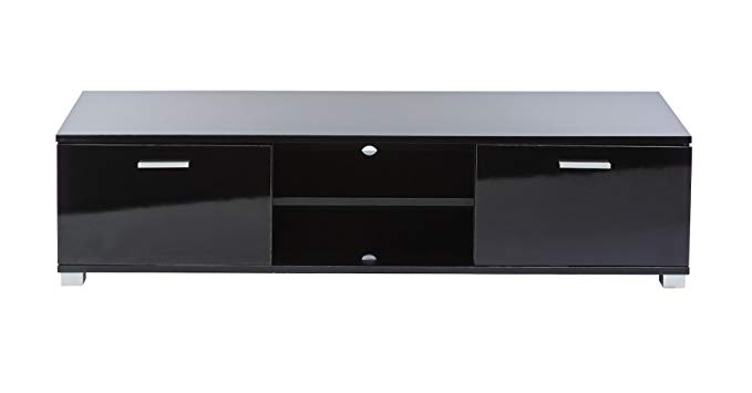 MMT Furniture Designs Black Gloss Floor Universal TV Stand Cabinet - for 32 Inch to 55 Inch LED LCD 3D Flat TV Screens - 55