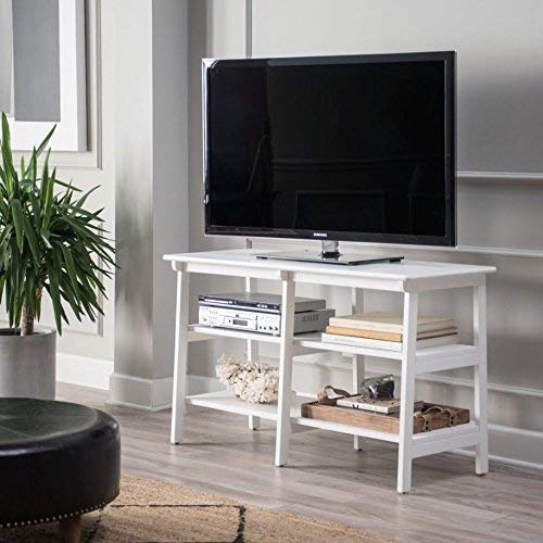 Premium Furniture USA TV Stand For Flat Screen Large TVs 52 in With Wood Storage Shelves (White)