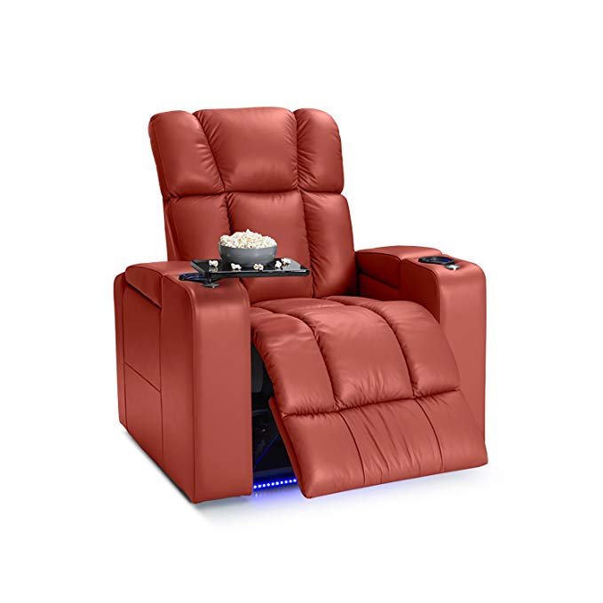Palliser Collingwood Leather Power Recliner with Adjustable Powered Headrests, In-Arm Storage, and USB Charging, Red